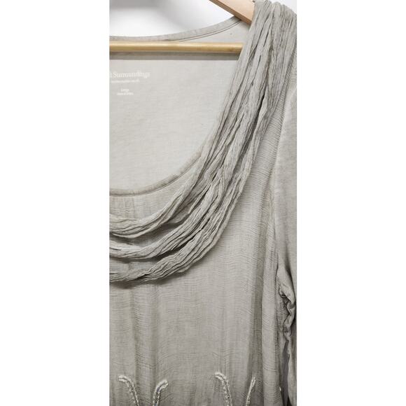 Soft Surroundings Silk Beaux Arts Lagon Look Long Sleeve Gray Tunic, Size Large - Picture 5 of 10
